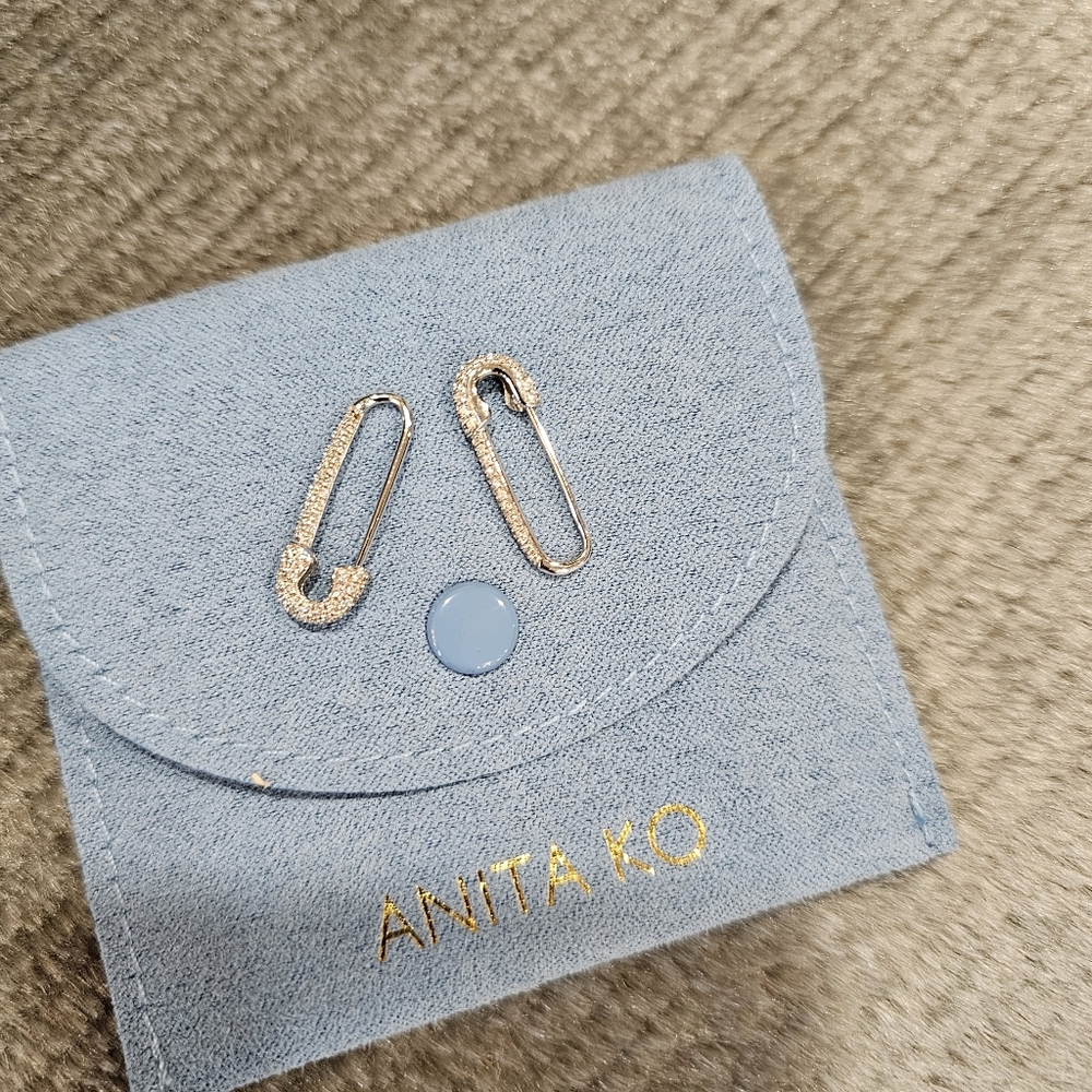 Anita Ko 18K White Gold Diamond Safety Pin Earrings